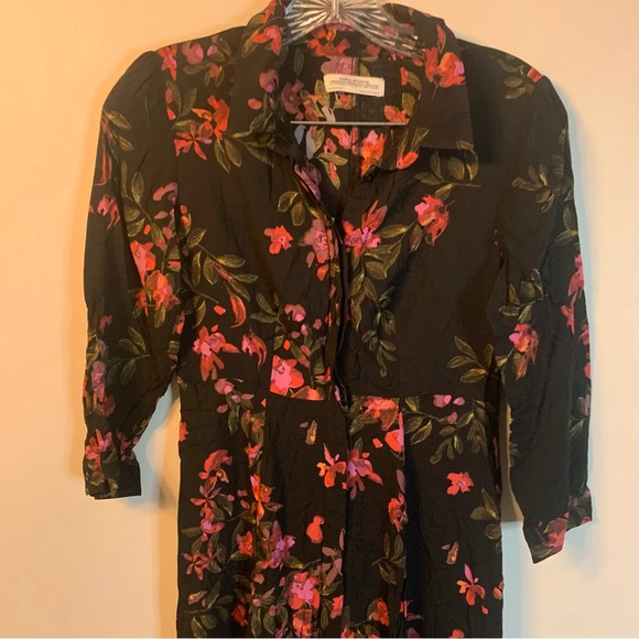 Zara Floral Black Maxi Dress Button Front 3/4 Sleeve XS - Picture 8 of 12